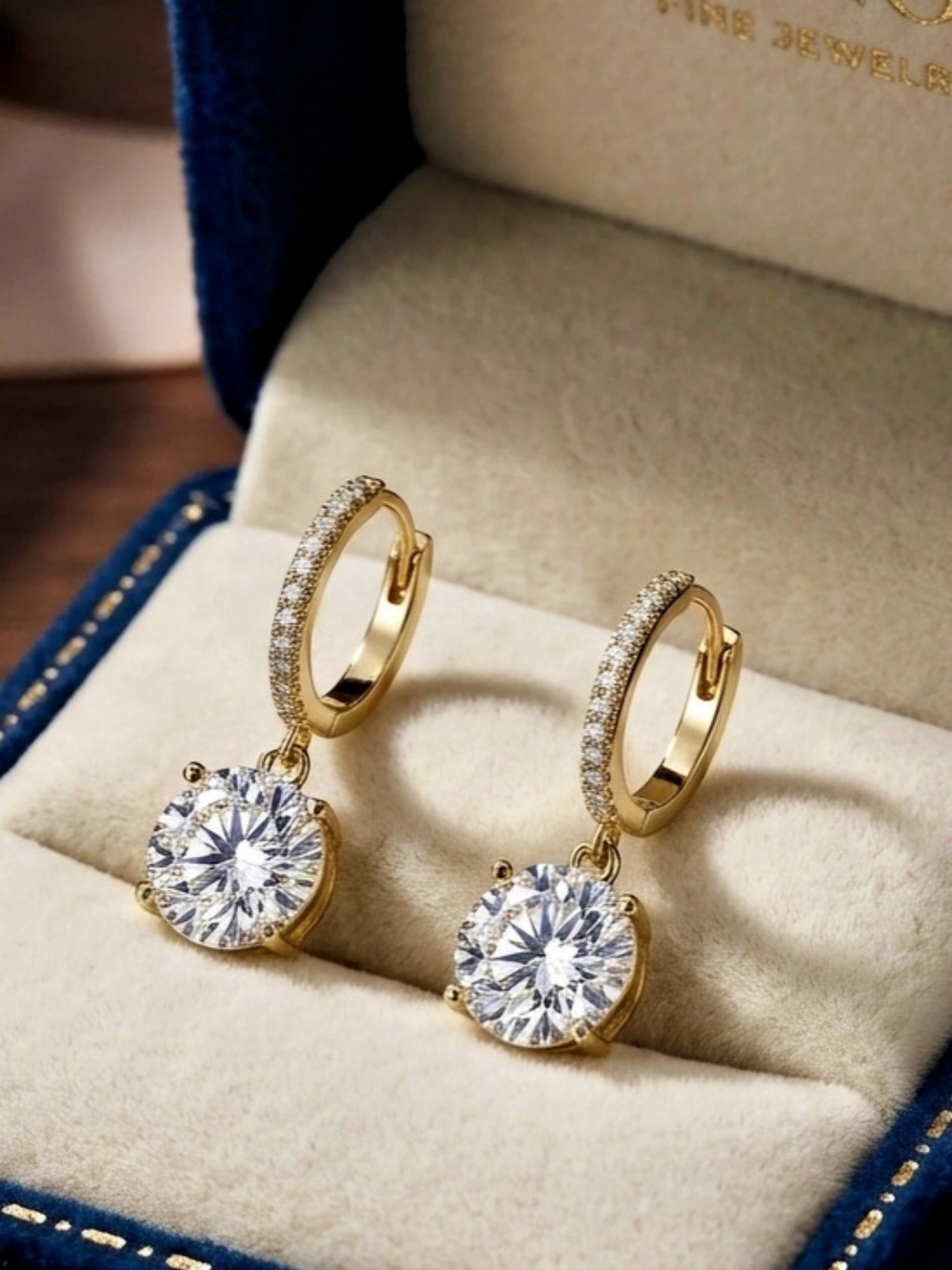 Moissanite 2 CTW Huggie Hoop Dangle Earrings - Gold